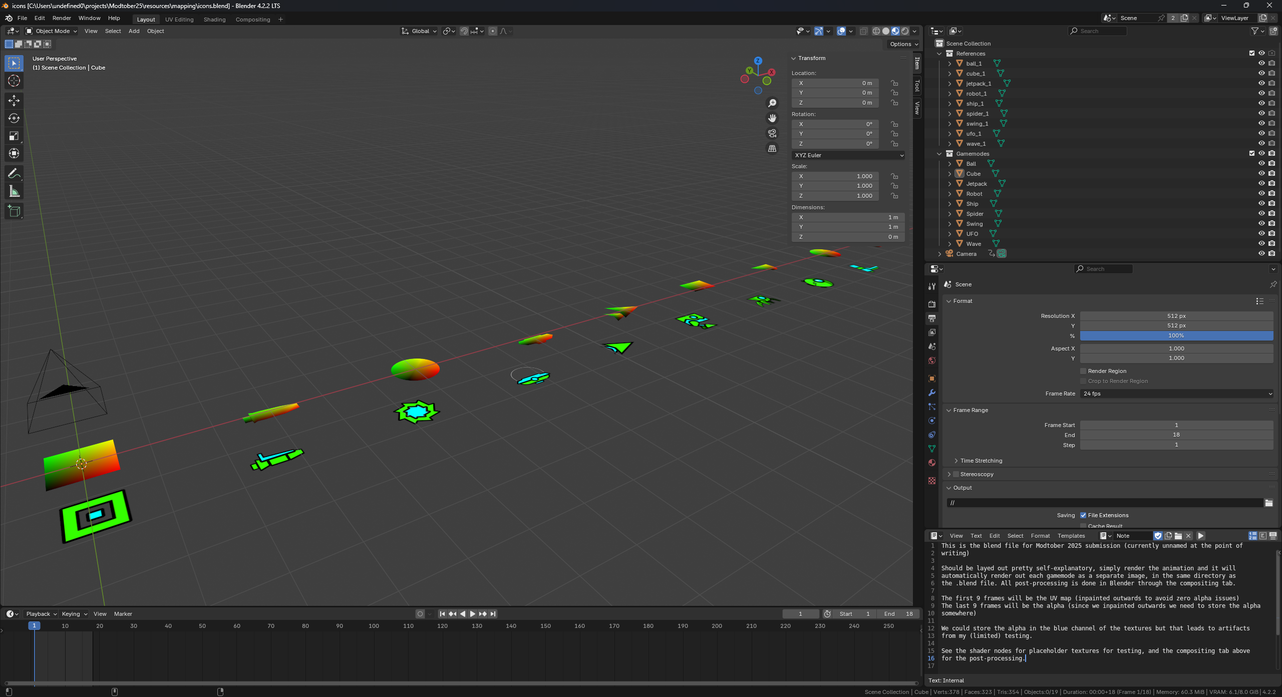 Screenshot of the Blender project, which shows all the icons with their UV maps.