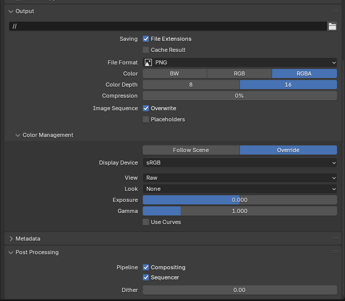 Screenshot of the Output tab in the output properties